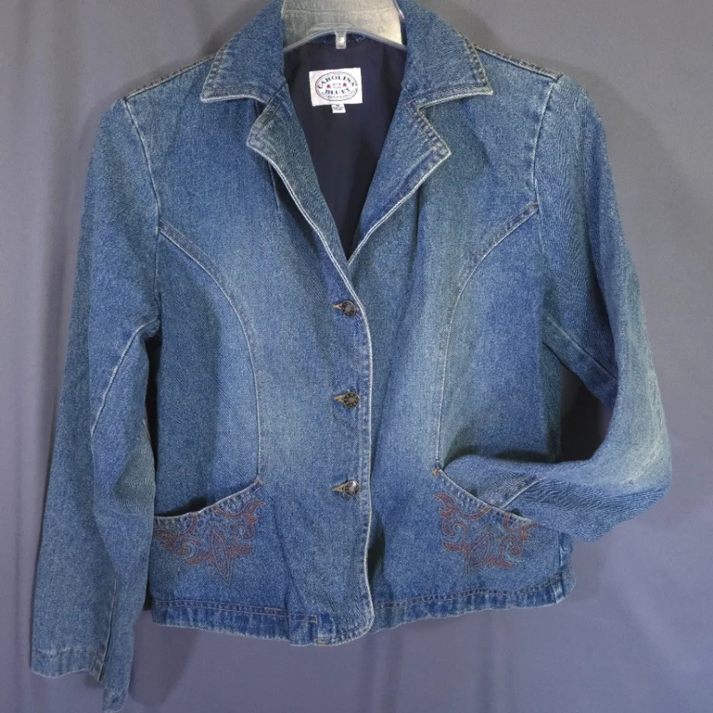 Vtg Carolina Blues Jean Jacket Embroidered Western Rodeo Size Medium 90s Y2K
